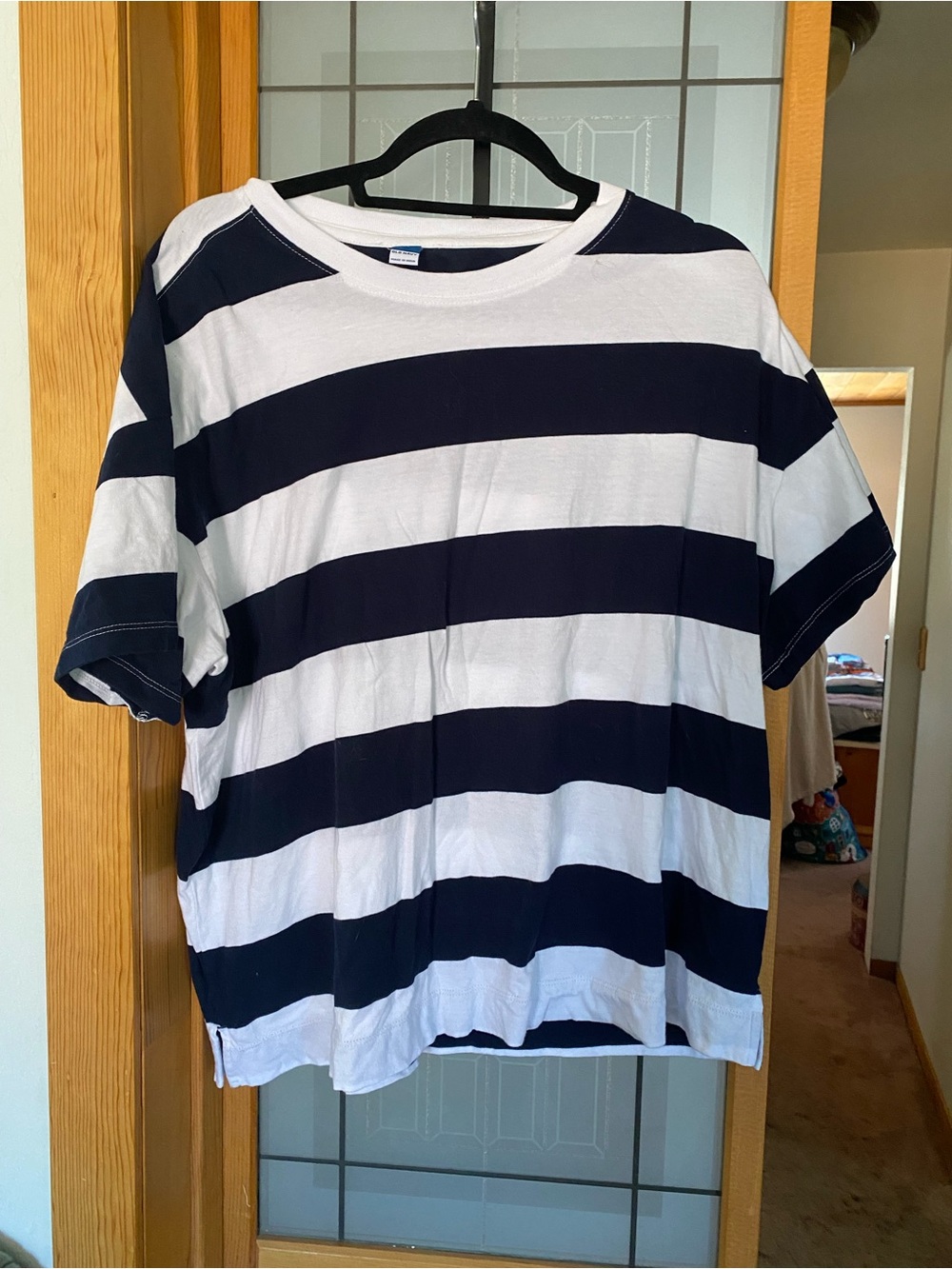 Old Navy Navy and White Striped Short Sleeve Tee